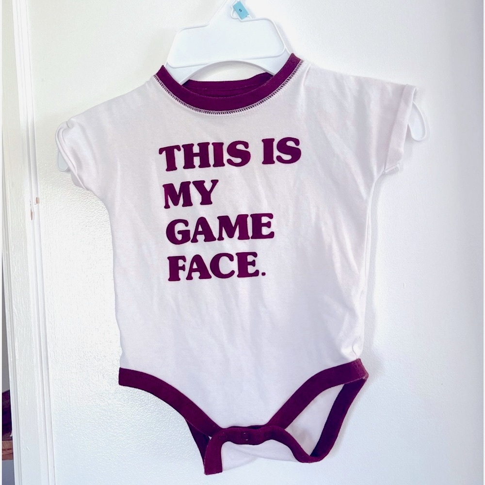 Cat & Jack Baby White Burgundy Muscle Tee Game Face Bodysuit Romper 3-6M